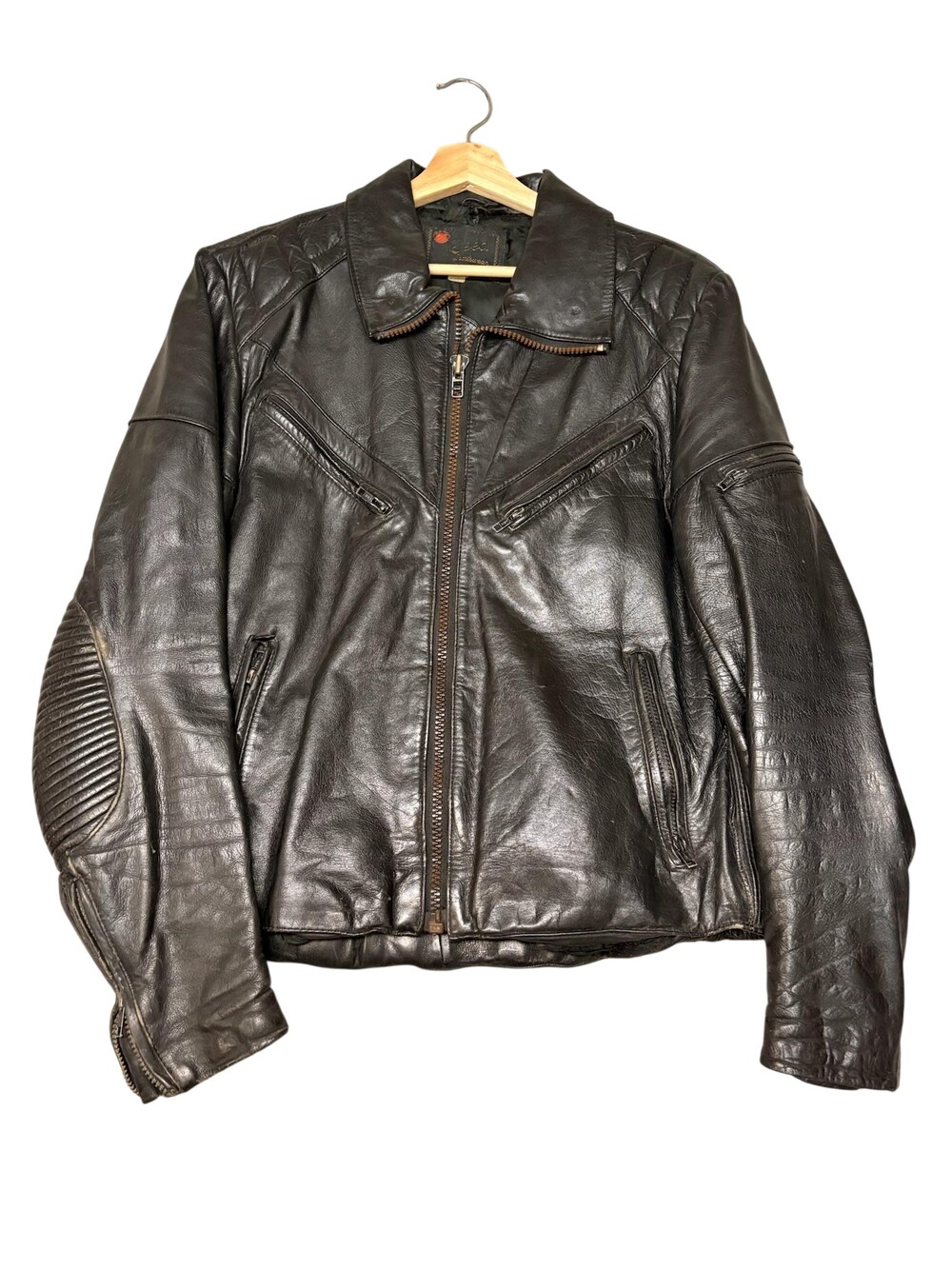 Vintage Reed Leather Jacket Mens Large Brown Motorcycle Padded Zip Pockets